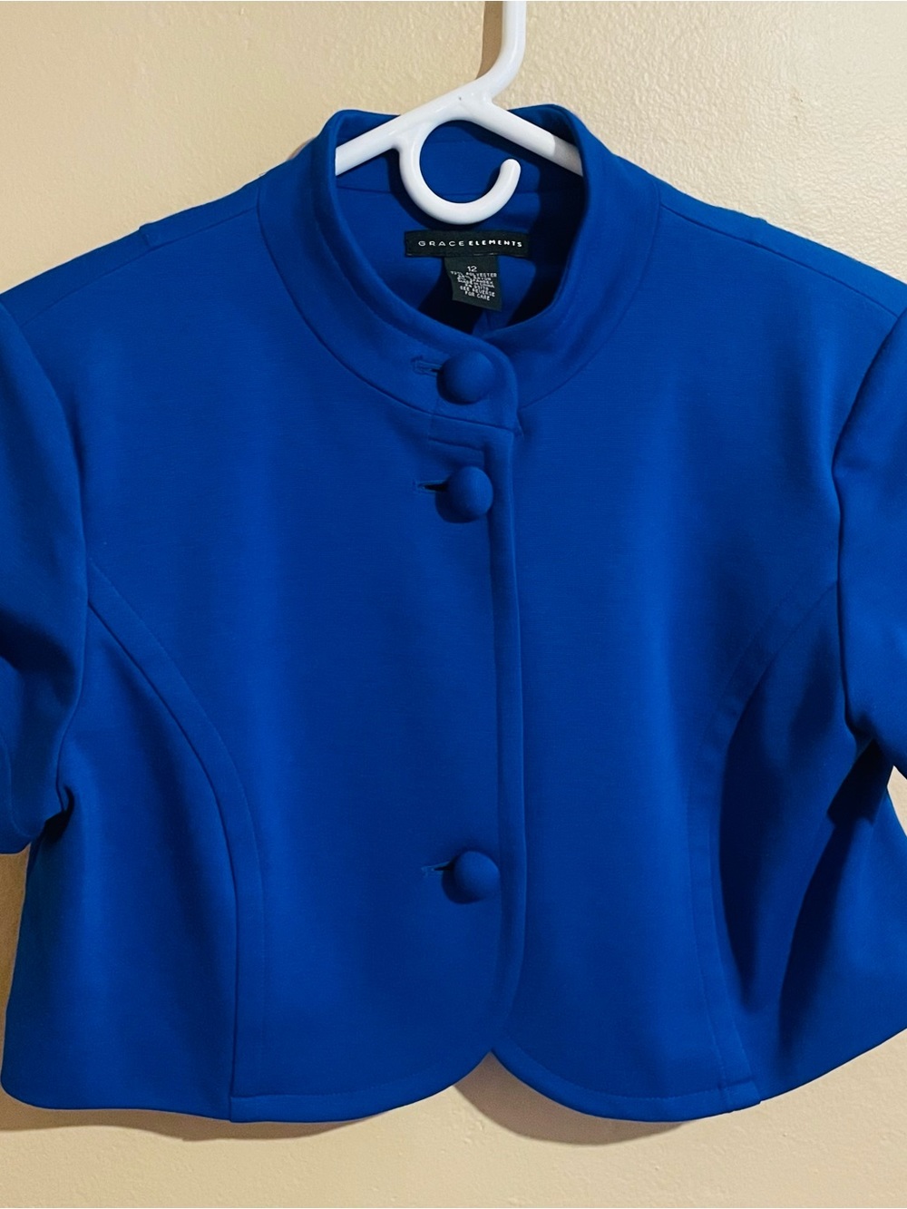 Grace Elements Bold Cobalt Cropped Button Jacket